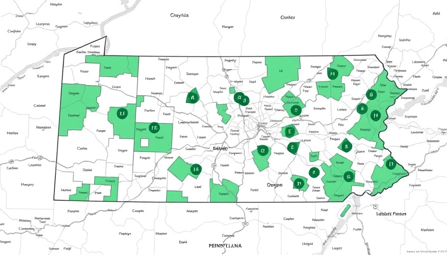 Map illustrating gerrymandering in Pennsylvania with complex district shapes.