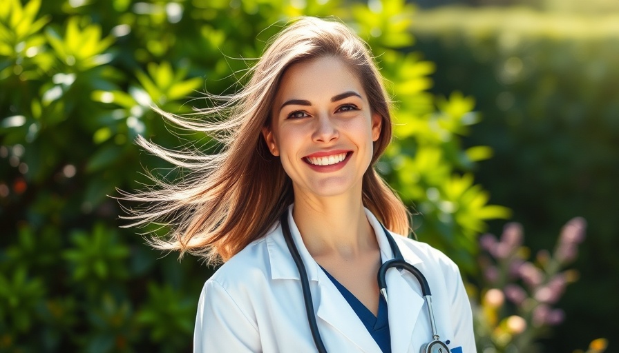 Female doctor smiling in garden, Menopause Center Bryn Mawr