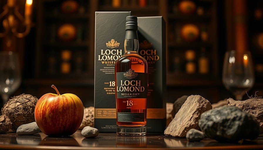 Loch Lomond age-statement whiskies displayed elegantly with rustic elements.