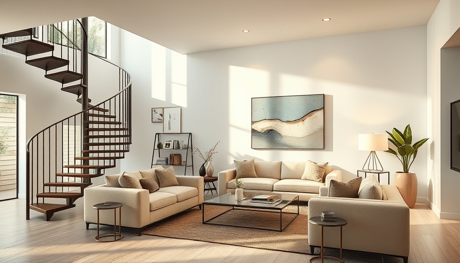 Modern living room with spiral staircase and abstract painting, related to Barbara Gladstone townhouse sale.