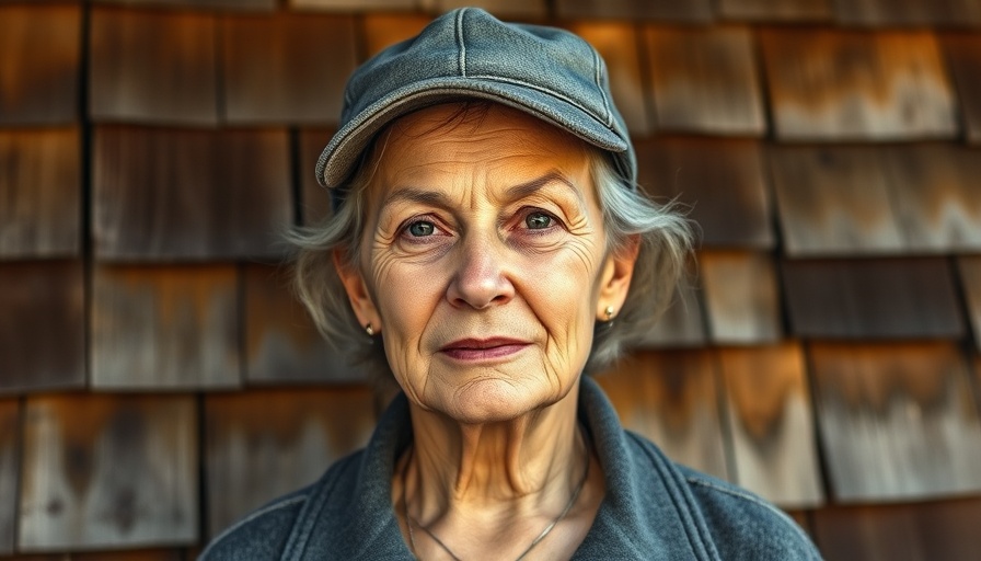 Woman in cap with calm expression, rustic background related to political dynamics.
