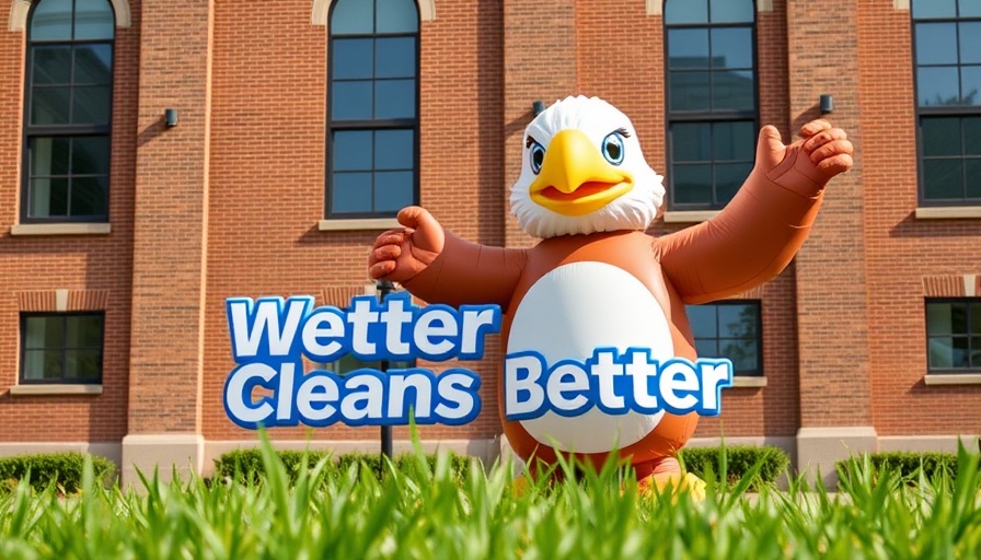 DUDE Wipes partnership Tush Push with inflatable mascot and eagle outdoors.