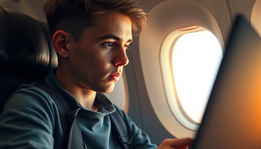 Focused traveler using laptop on airplane seat, Delta SkyMiles Reserve Amex Card benefits.