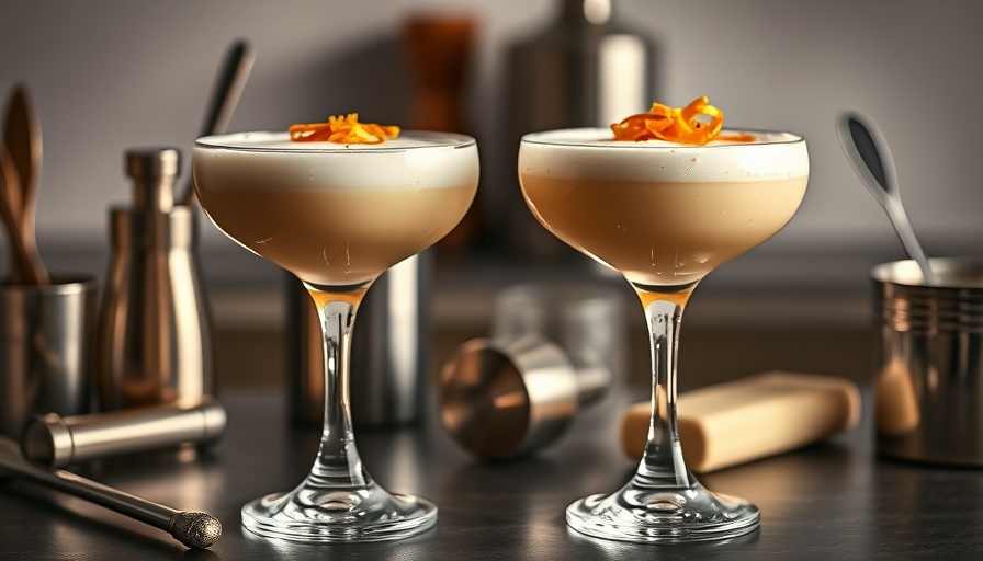 Douglas Fairbanks cocktail recipe in elegant glasses on a kitchen surface.