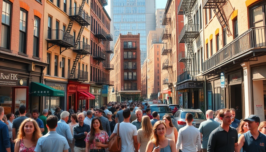 Bustling street in SoHo, New York on a sunny day.