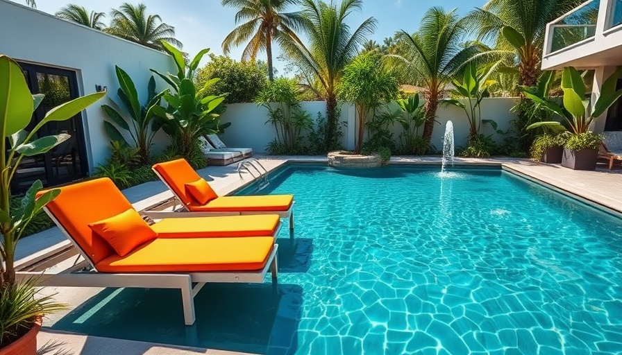 Best Airbnbs in Orlando: Tranquil pool and lush garden area.
