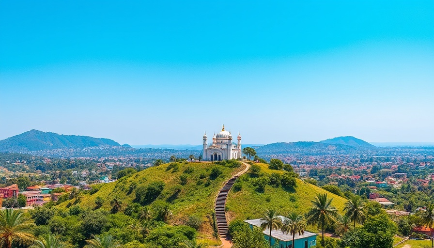 Scenic view of Kampala with mosque, lush landscape