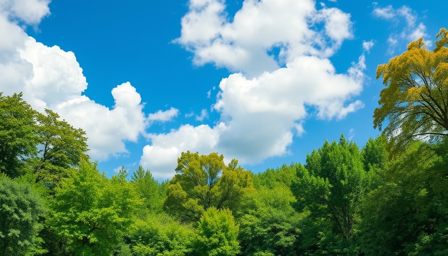 Lush trees under a blue sky, highlighting the importance of self-care.
