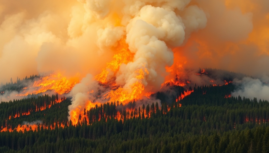 Wildfire raging in forest, illustrating insurance claim disputes.