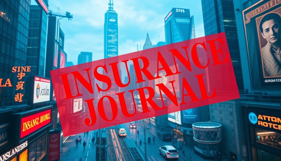 Insurance Journal cover with futuristic cityscape and neon lights.