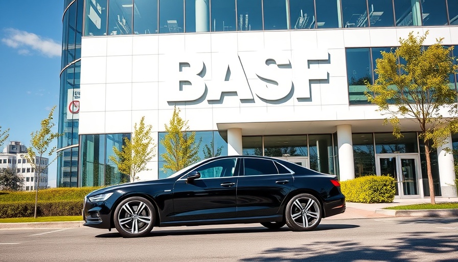 BASF building exterior with sleek car, signifying coatings division sale