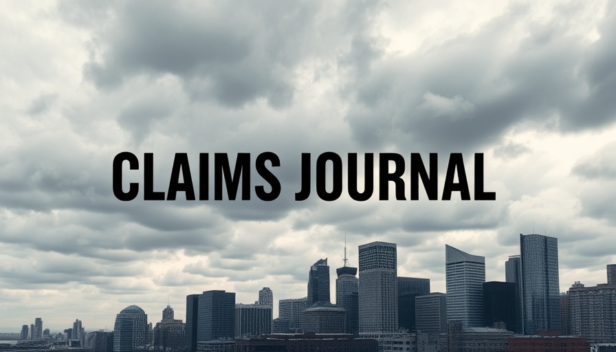 Urban skyline with Claims Journal overlay about insurance claims process.