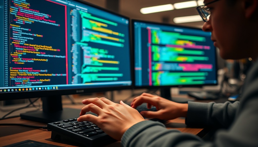 Hands typing code on keyboard in an office, AI risks in insurance industry.
