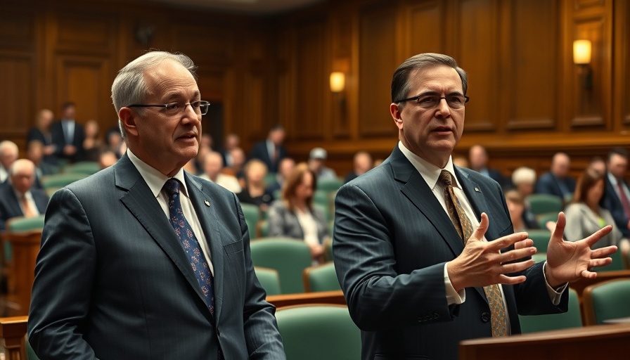 Men discussing steering regulations at a legislative hearing.