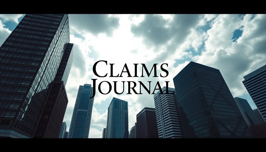 Modern cityscape backdrop with Claims Journal logo, Stellantis $13 billion U.S. investment.
