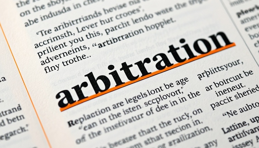 Highlighted 'arbitration' dictionary page next to insurance arbitration text.
