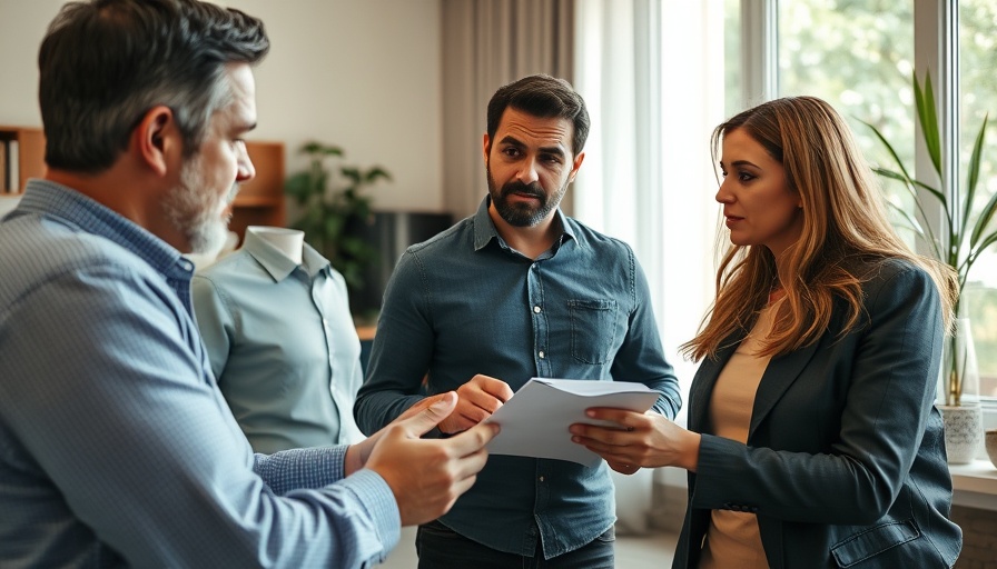 Insurance adjuster explaining claim with tips to a concerned couple.