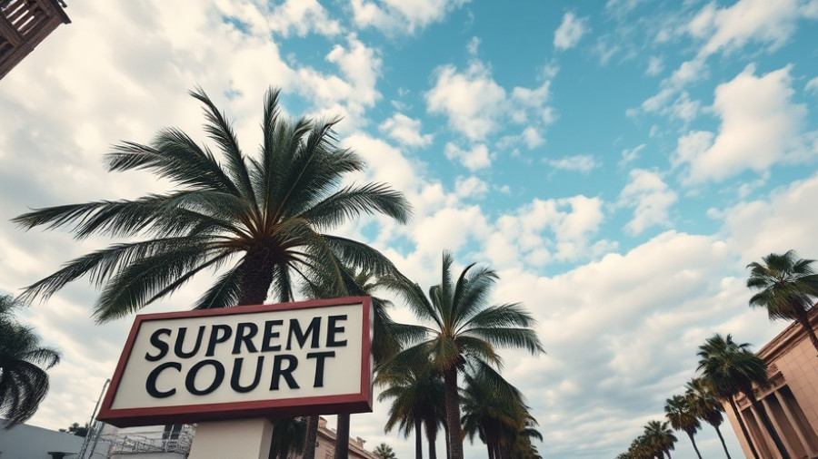 Retro Supreme Court sign with palm trees under clouds, relevant to actual cash value property claims.