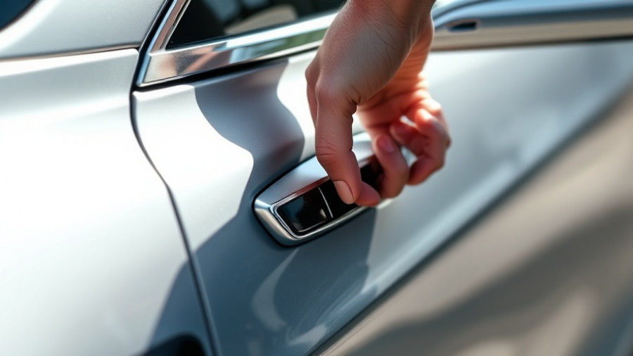 Close-up of a hand interacting with Tesla door handle, highlighting safety issues.