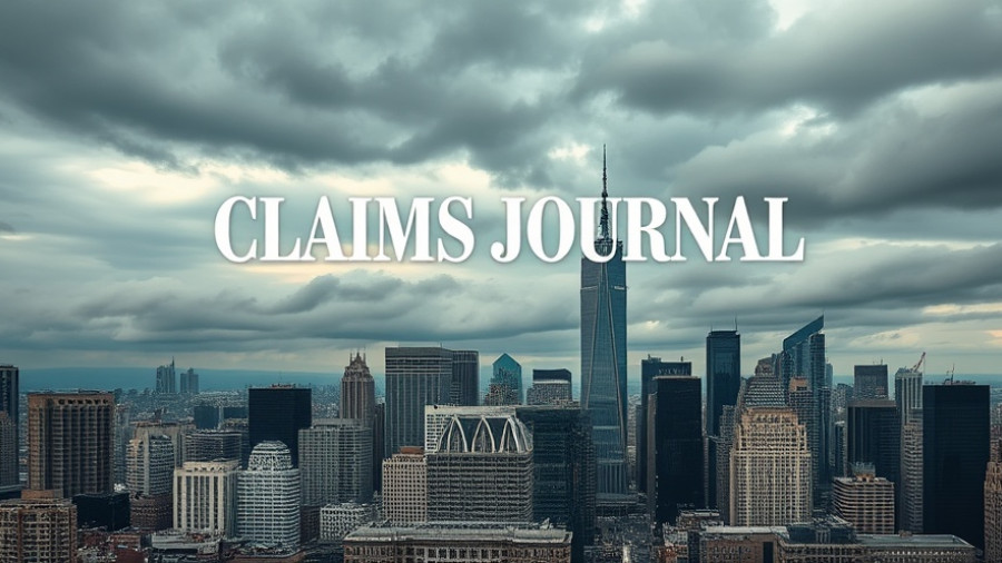 Insured cityscape view with 'Claims Journal' text overlay.
