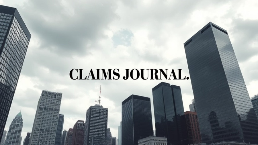 Cityscape with Claims Journal logo overlaid, representing FEMA Grants Disaster Response Risk.