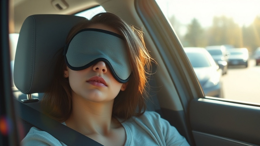 Drowsy driving risks highlighted by a woman sleeping in a parked car.