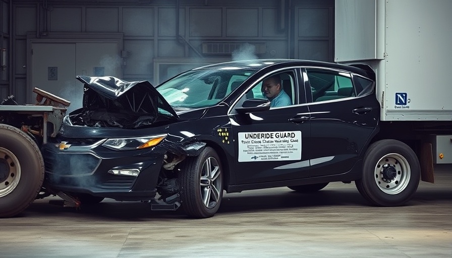 Underride guard safety demonstration in a crash test scene.