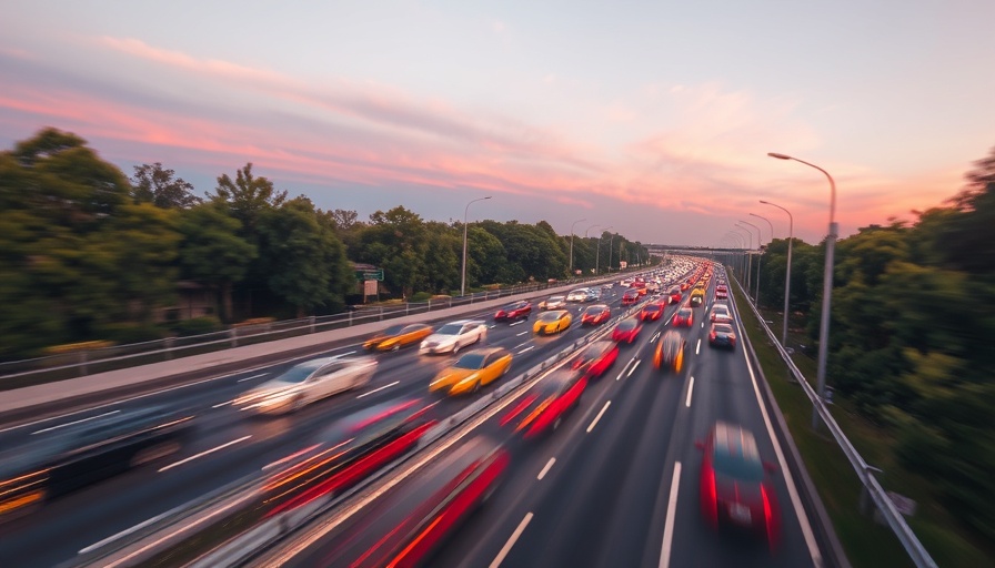 Highway scene at dusk highlighting traffic flow aimed to reduce fatalities by 2030.