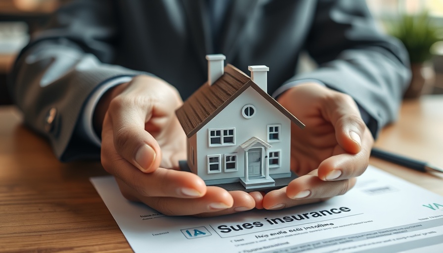 Hands covering house model on insurance documents, symbolizing insurance claim process.