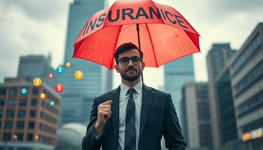 Insurance claim process concept with businessman under umbrella.