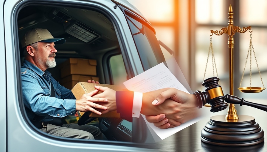 Truck driver, unloading, and legal consultation collage.