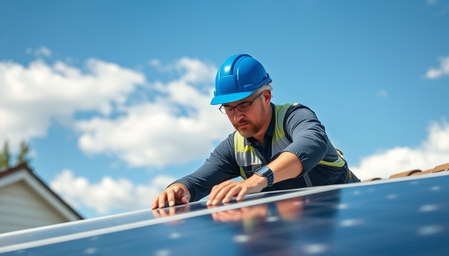 Technician on rooftop working on solar panel installation for home fortification incentives.
