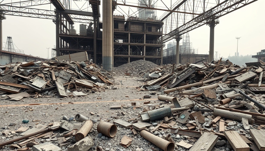 Insurance claims process illustrated by industrial site devastation.