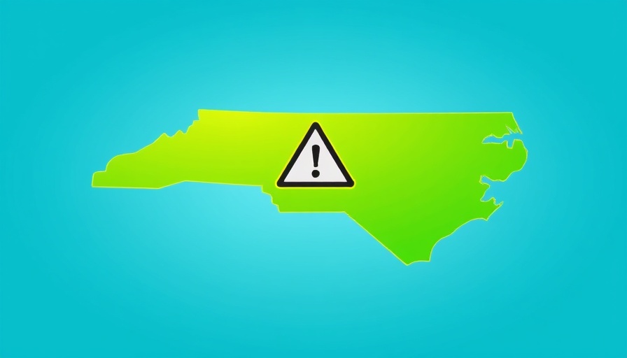 Stylized North Carolina map with hurricane sign for FORTIFIED Roof Grant Program.