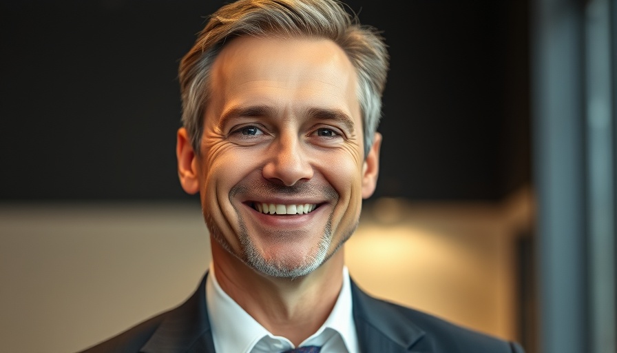 Smiling man in formal attire related to insurance claims process.