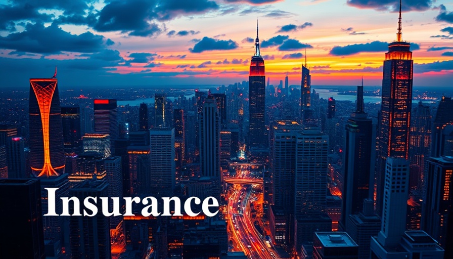 Insurance Journal logo over cityscape with digital overlay, insurance claims market updates.