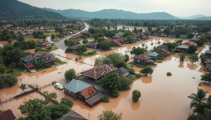 Flooded homes in residential area illustrating insurance claim process aftermath.