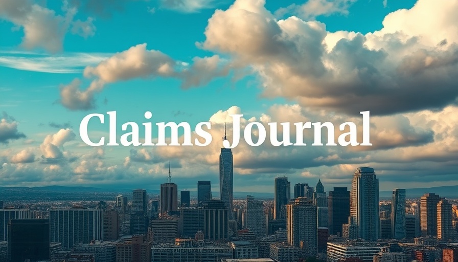 Claims Journal urban skyline background related to antitrust lawsuit against BlackRock.