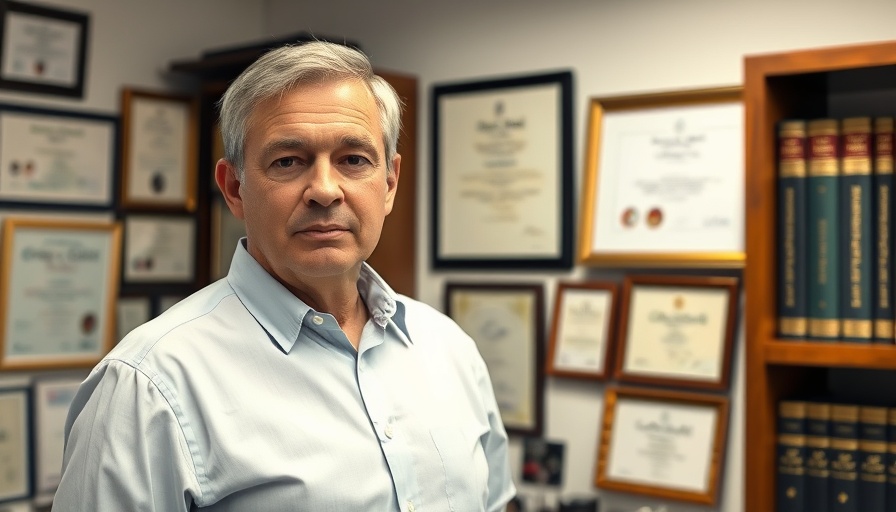 Insurance company tactics: man in office near certificates.