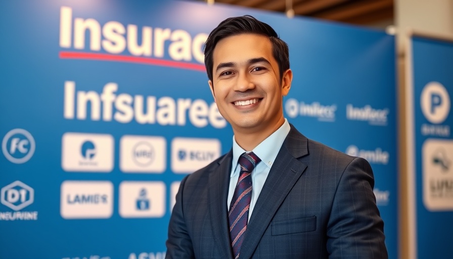 Confident businessman in suit, insurance company tactics discussion backdrop.