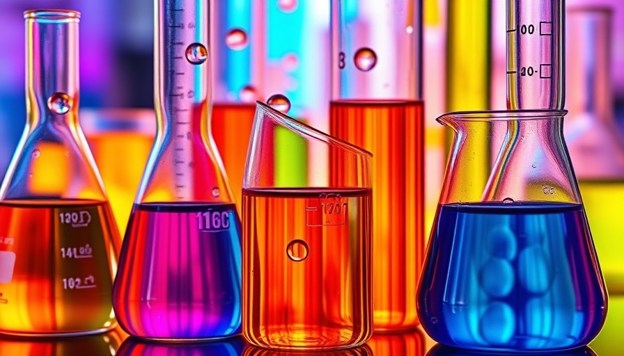 Vivid laboratory scene with colorful liquids and bubbling beakers.