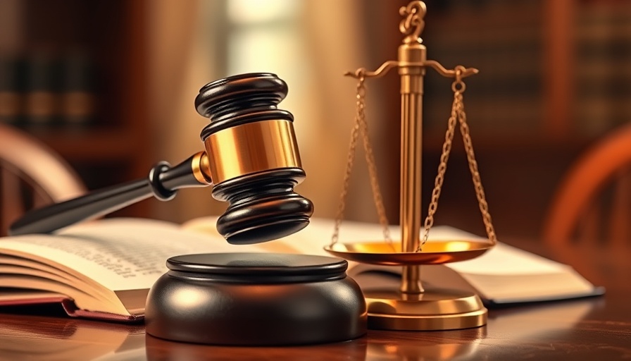 Legal gavel and scales of justice in warm lighting, symbolizing law.