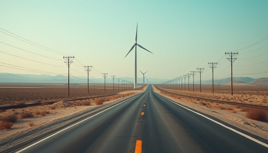 Scenic wind turbine along a deserted road and sky.