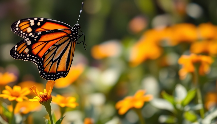 Close-up of monarch butterfly resting in garden.