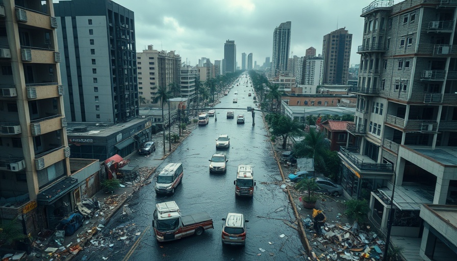 Hurricane impact on city causing medical supply disruptions.