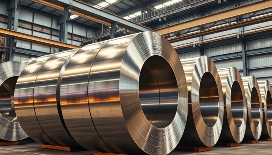 Steel coils in warehouse amid new tariffs on steel and aluminium imports.