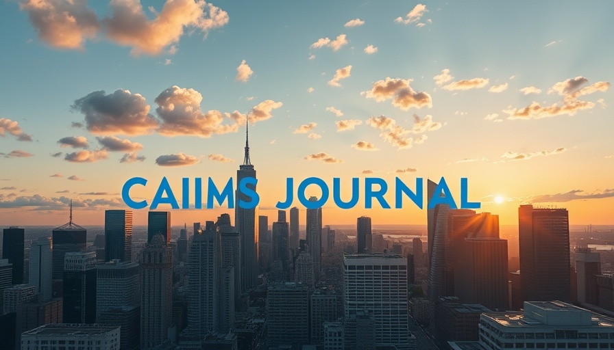 City skyline with 'Claims Journal' overlay related to insurance claim process for autonomous vehicles.