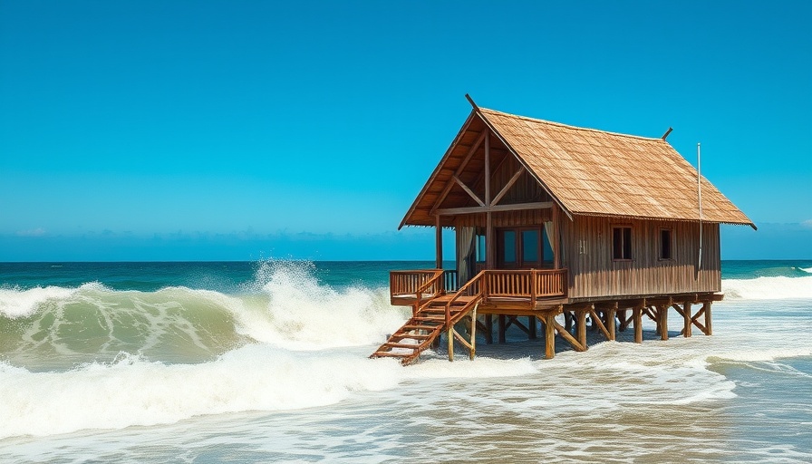 Wooden stilt house at sea, relating to the insurance claim process.