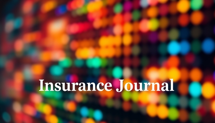 Digital grid with 'Insurance Journal' and colorful lights; insurance claims processing trends