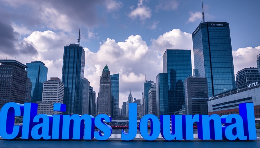 Claims Journal logo over city skyline, trucking safety funding theme.